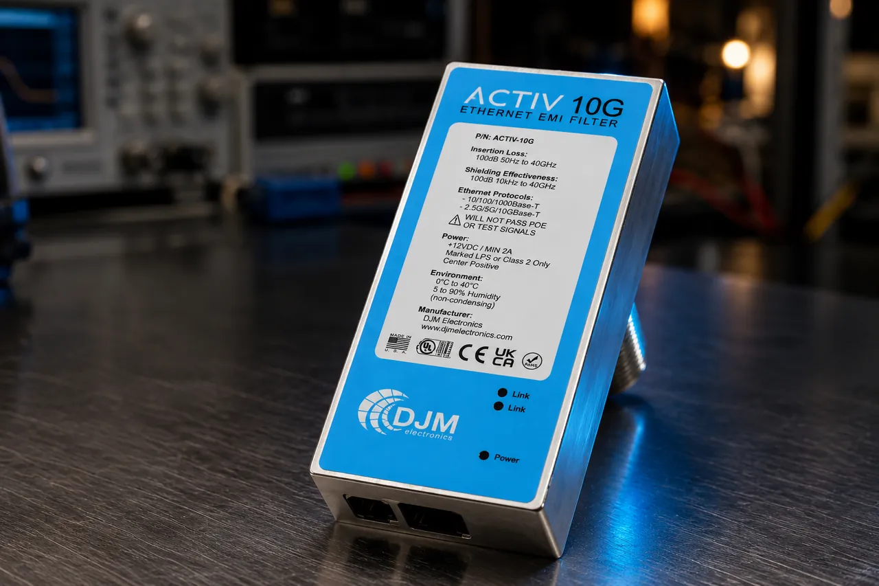DJM ACTIV 10G EMI filter at an EMC test laboratory
